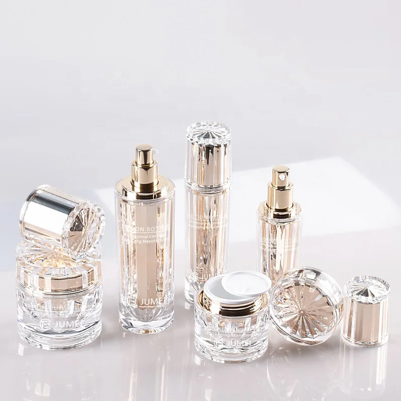 Empty Lotion Bottle with Pump Acrylic Cosmetic Jars Beauty Cream Container Golden Plastic Packaging