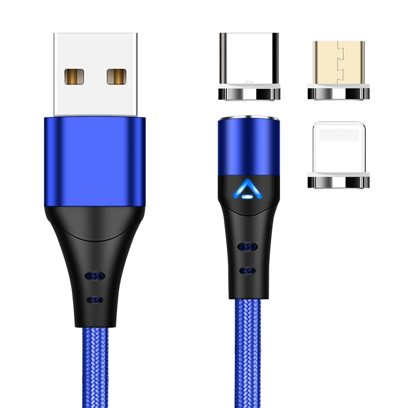  Нейлоновый плетеный 3 в 1 кабель 3A Type C Micro USB Магнитный для передачи данных вращающийся на 360 градусов зарядный