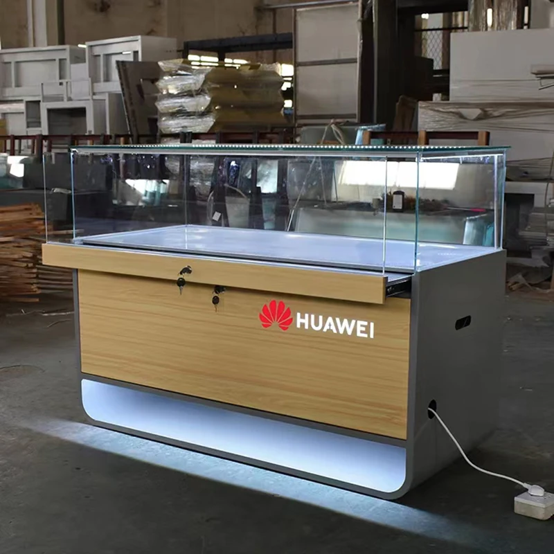 Factory supply mobile phone display showcase cell phone display glass showcases for retail store