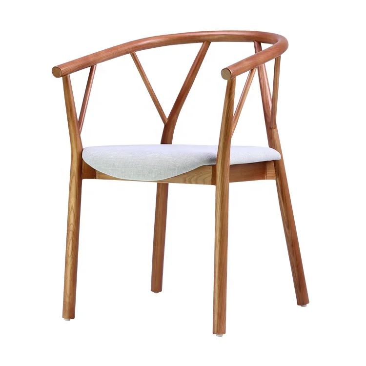 Antique Design Dining Chair Ashwood Armrest Leisure Chair With Linen Fabric Cushion