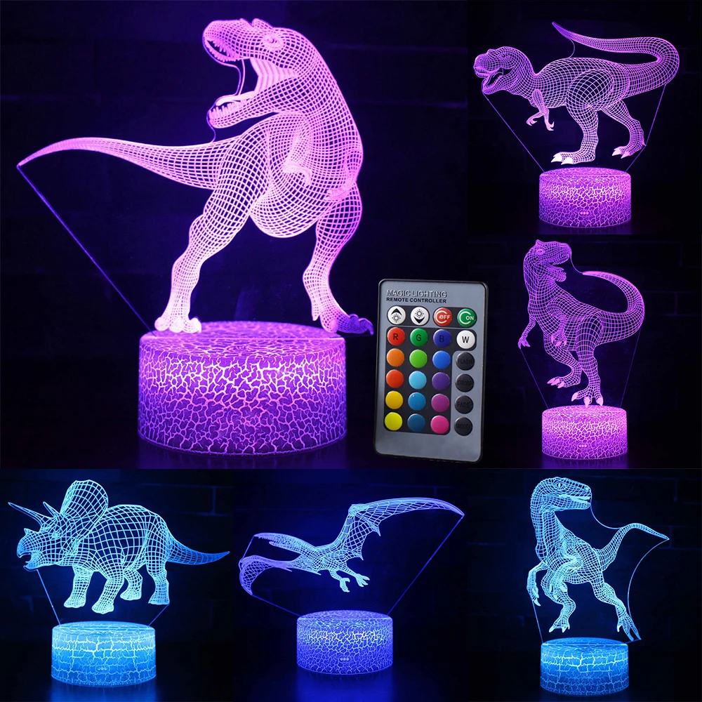 Creative Cute Kids Bedroom Animal Table Lamp Changing Colors Usb Touch 3d Acrylic Illusion Led Dinosaur Projector Night Light