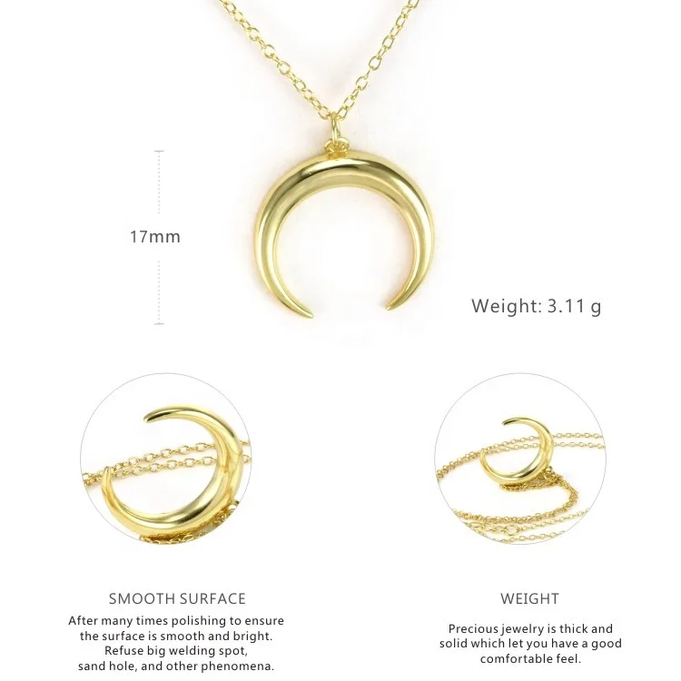 High Quality 925 Sterling Silver Jewelry Fashion Crescent Moon Pendants Necklaces 18K Gold Plated Necklaces for Women xupink