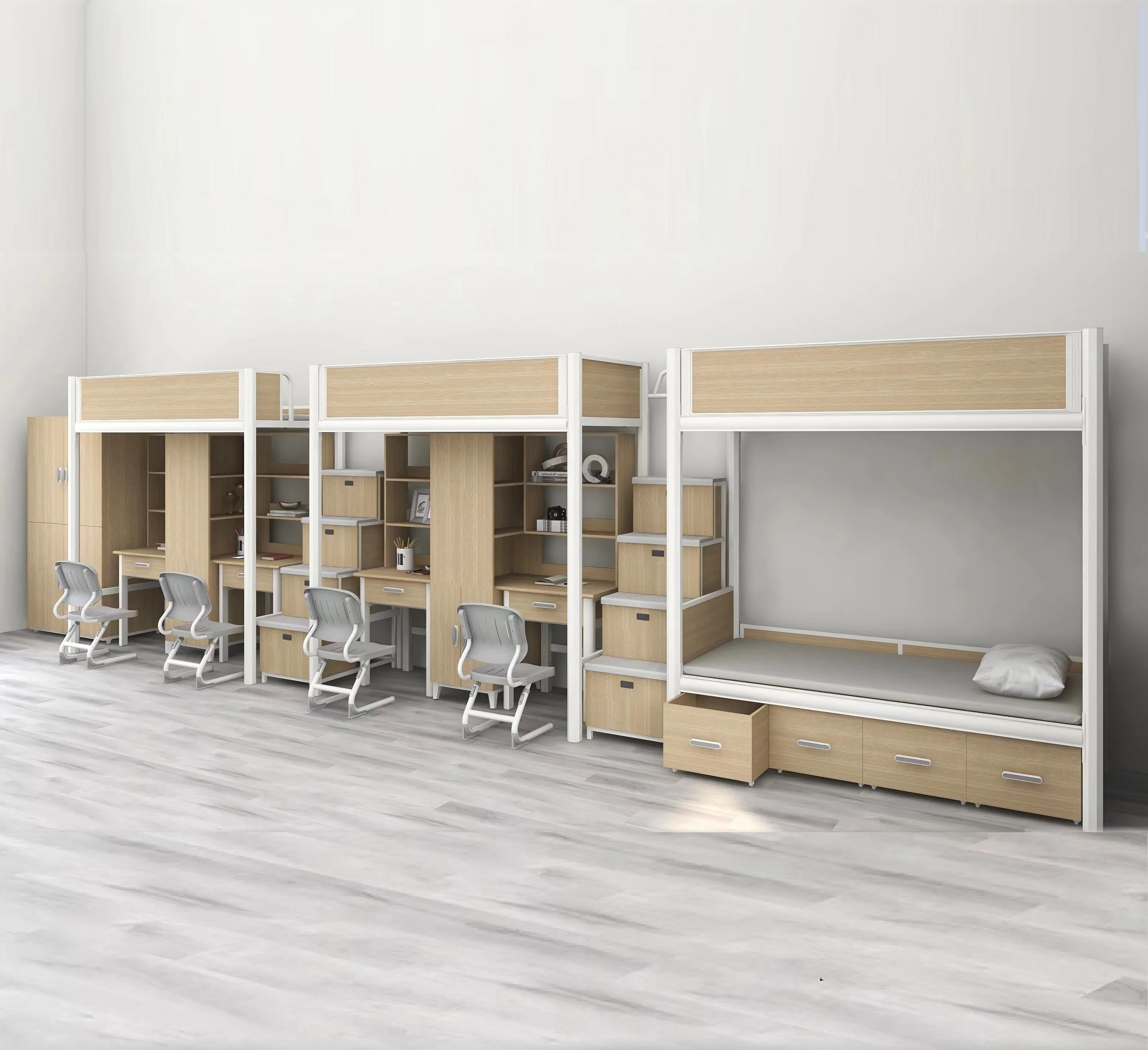 Custom Size Over Full Size Metal Steel Twin Bunk Loft Hostel Bed For School Dormitory Used