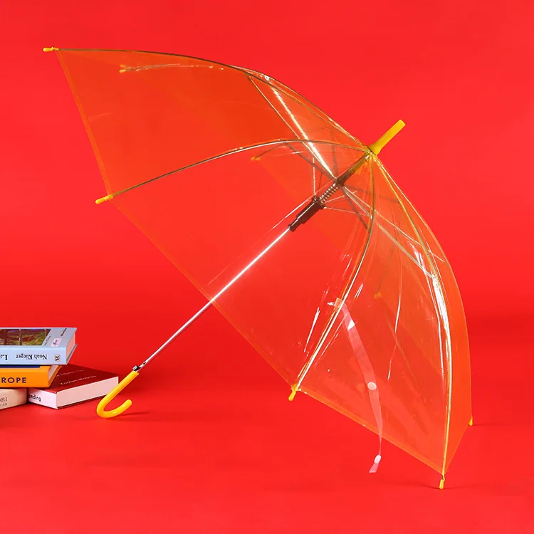 Custom Logo Transparent Umbrella Color  Straight Rod Automatic Umbrella Long Handle Wholesale