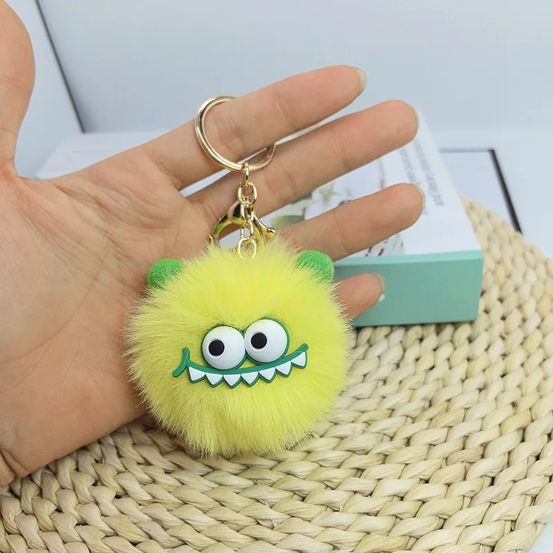 Cute Cartoon Plush Little Monster Keychain Pom Pom Key Ring Creative Plush Toy Doll Pendant Keychain For Key Bag Decoration