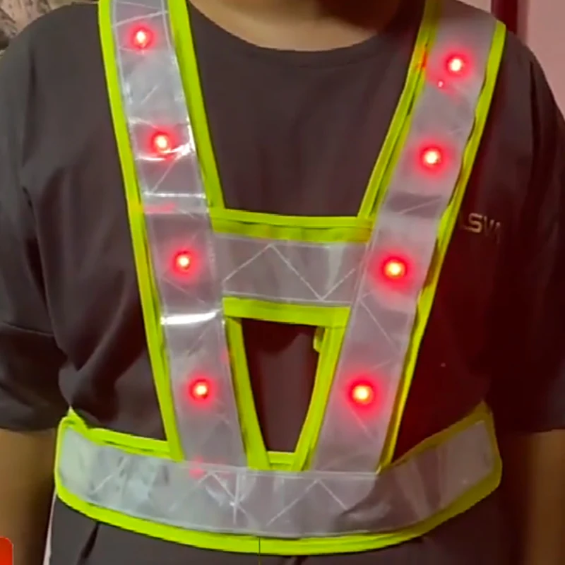 V Shape LED Battery Reflective Belt Cycling Vest Safety Vest High visibility for Traffic Runner Uber Driver