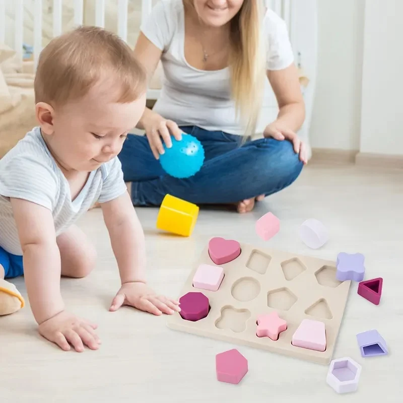 BPA free Baby Educational Toys Silicone geometry Puzzle Preschool Games Montessori Toys Wholesale