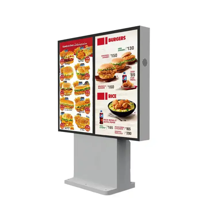 Dual Screen 55 Inch Outdoor Lcd Advertising Digital Drive Thru Menu Boards Lcd Digital Signage Display Kiosk For Restaurants