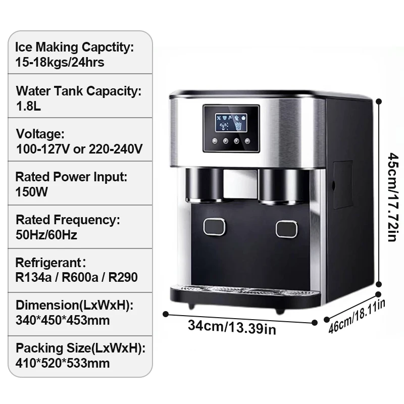 3 in 1 ice makers countertop self-cleaning water dispenser with crushed ice machine 33lbs for home kitchen office