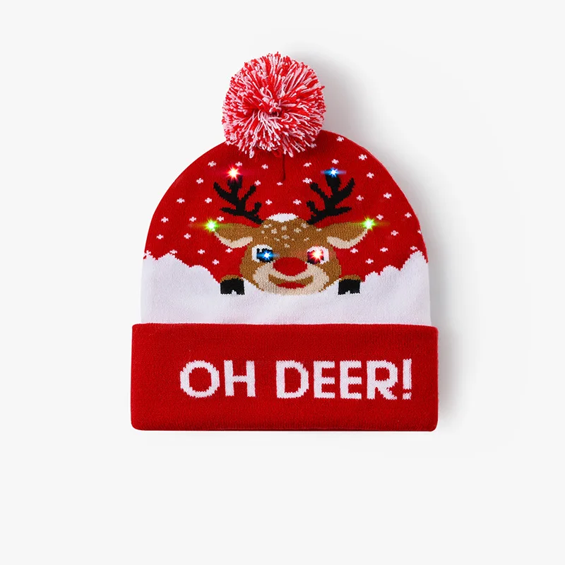 Wholesale high quantity high-quality Christmas knitted hats cute and trendy autumn and winter Christmas gifts with LED bulbs