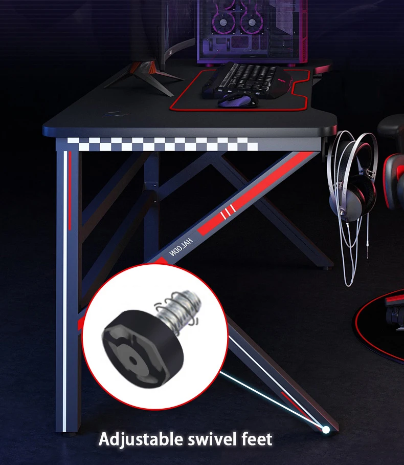 Free Sample Hot sale Home Black Office Computer Desk K Shaped Legs Gamer Table Led Light Desk Set Rgb Gaming Table