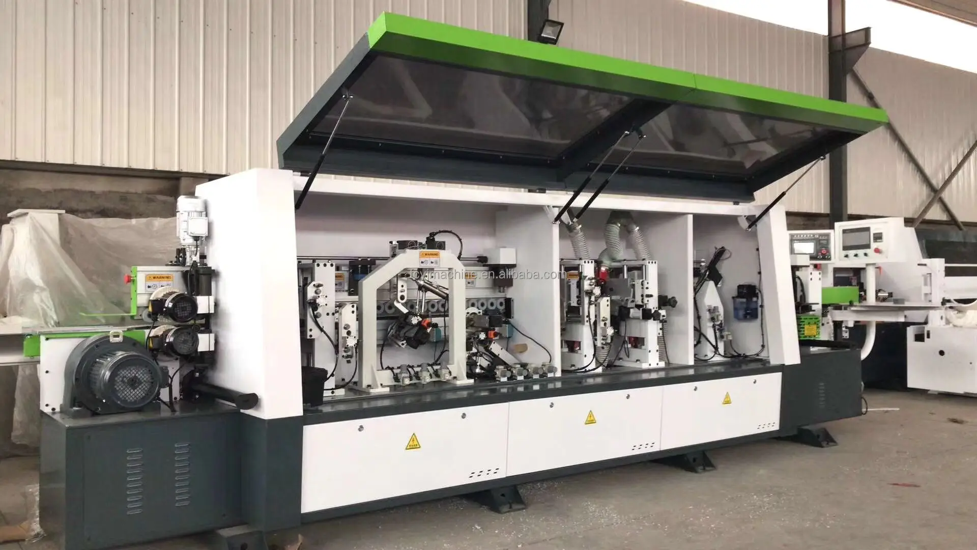 MDF furniture wood door  straight line full automatic edge banding machine with double trimming corner rounding