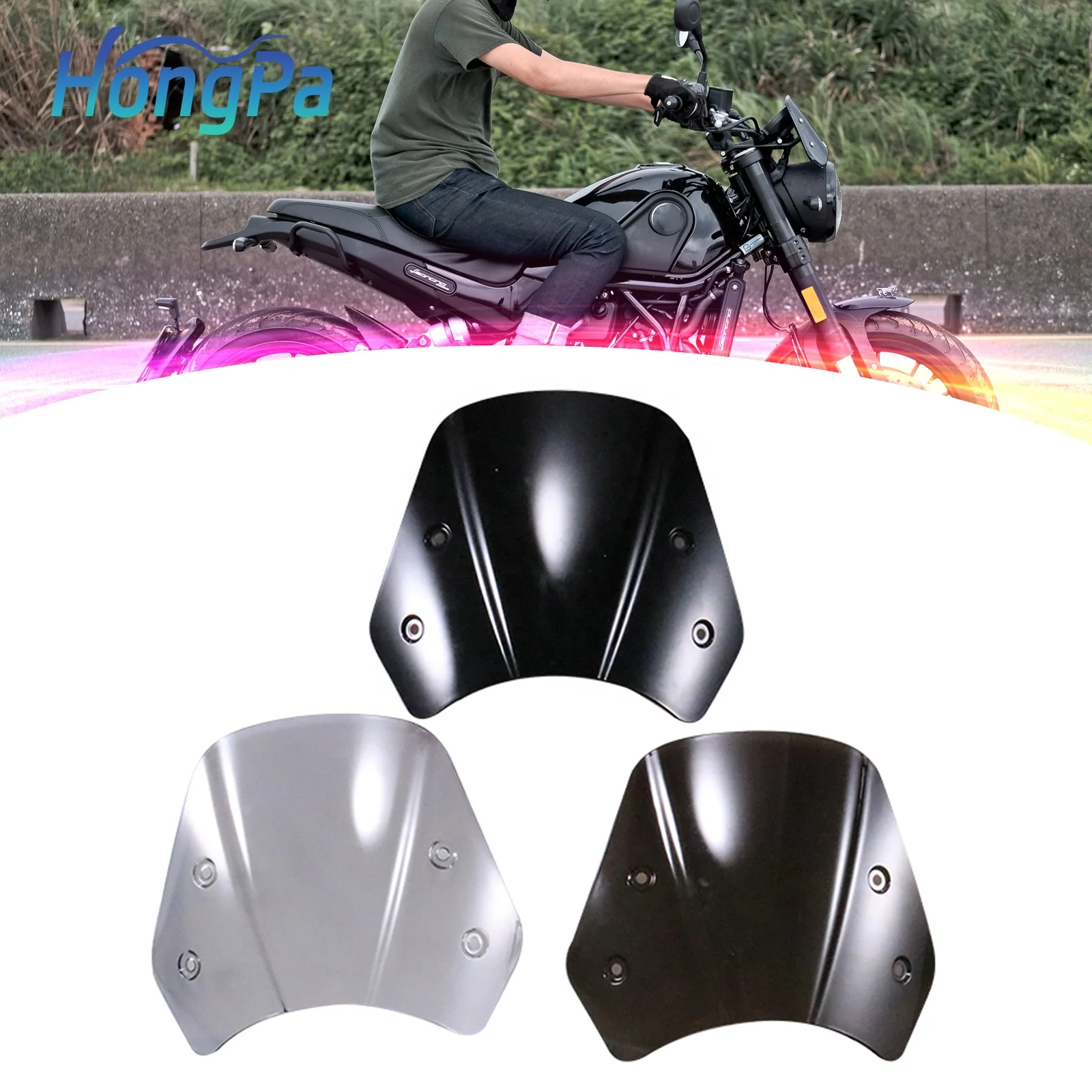 Universal PC Motorcycle Windshield Wind Deflector Moto Windscreen for Benelli Leoncino 500cc