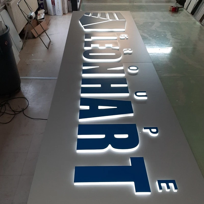 Customized company hotel image wall logo sign back luminous letter led logo sign