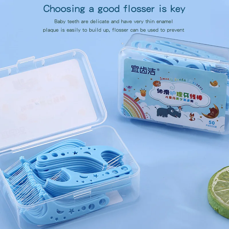 Factory Price kids dental floss pick teeth cleaner fun cartoon colorful refillable children dental flosser