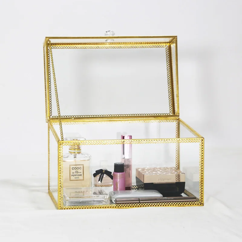 European-style exquisite cosmetic glass box metal luxury jewelry box cosmetic storage box