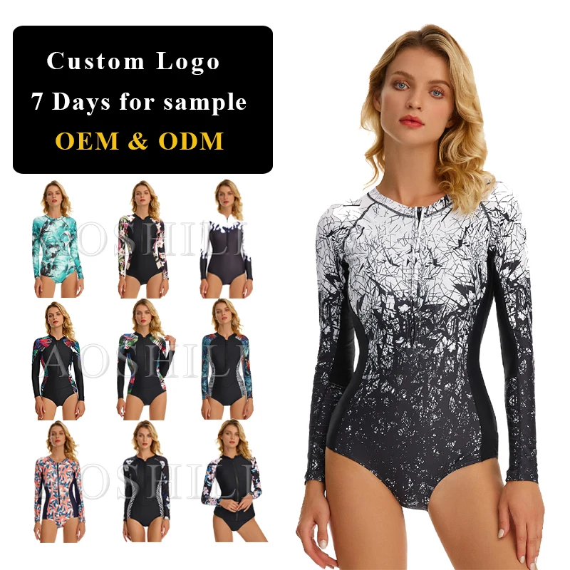 AOSHILI surfing swimwear for women swimming costumes long sleeve swim suit front zipper carvico vita fitness swimwear