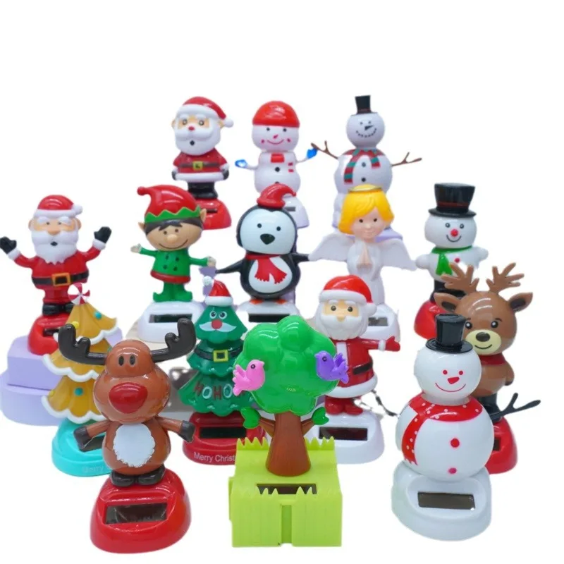 Novel Funny Creative Christmas Santa Claus Snowman Elk Home Car Decorative Ornaments Solar Powered Automatic Shaking Head Doll