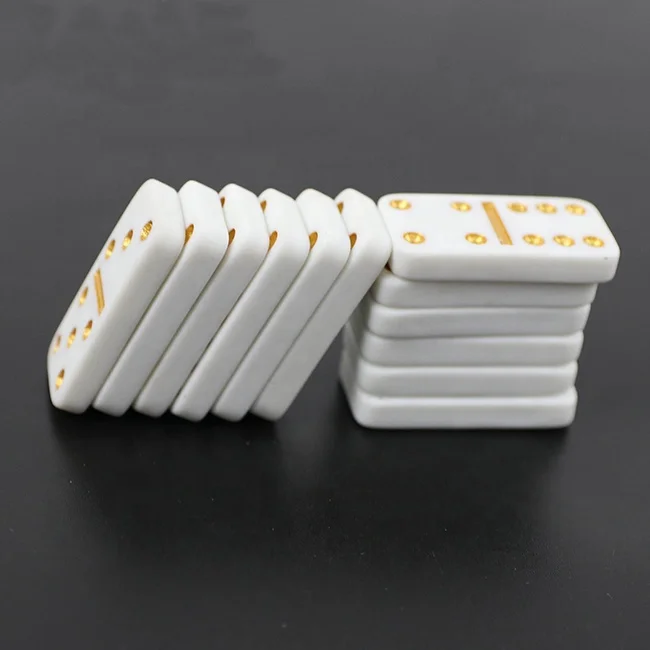 Professinal Small Cheap Dominoes Double Six Domino Game For White Tile With Golden and Yellow Dot