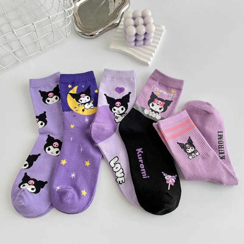S503 Cartoon purple combed cotton socks female students mid tube socks new cute stockings wholesale
