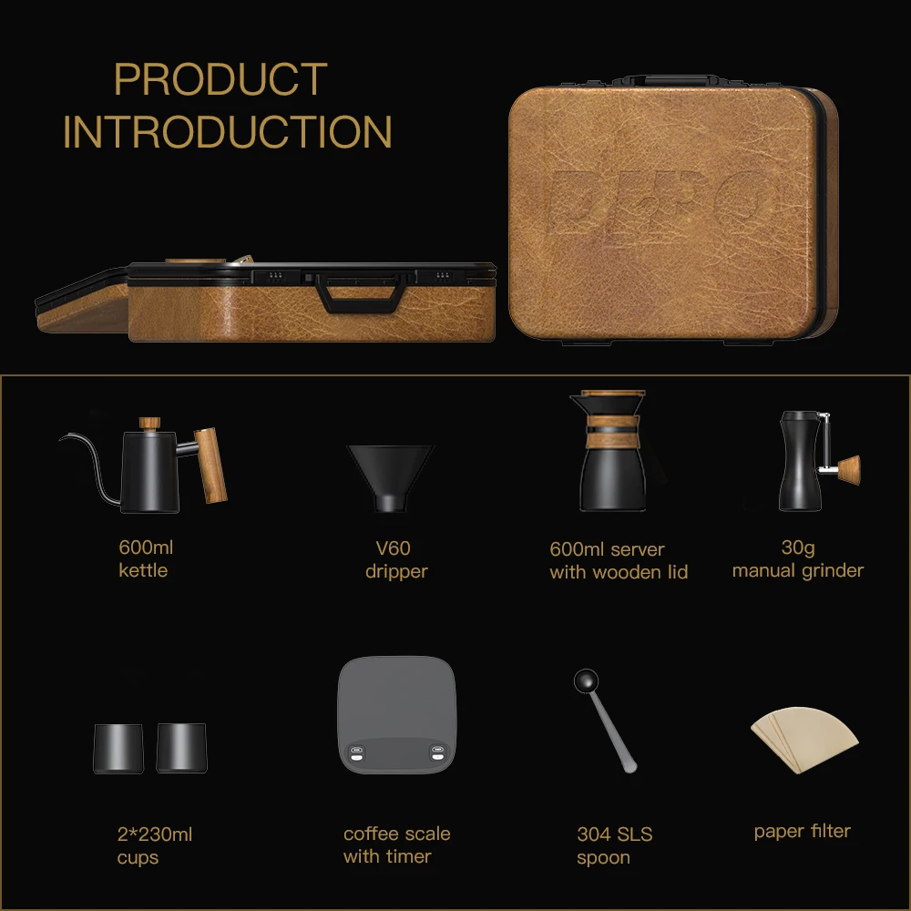 DHPO Modern Design Ceramic Pour Coffee Maker Set With Luxury Suitcase for Camping and Gift