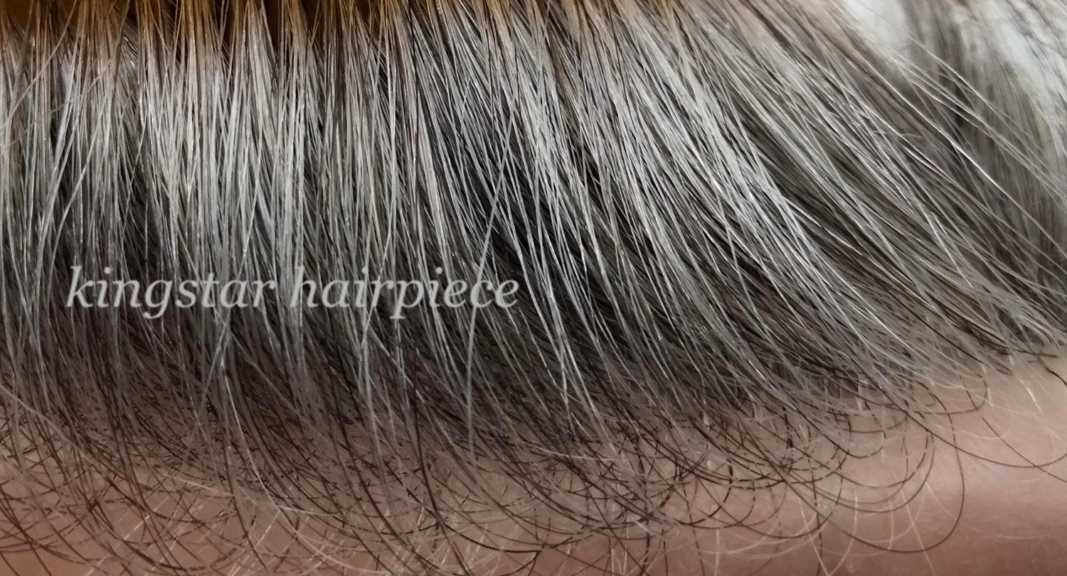 Thin Skin Toupee For Man Human Hair Replacement Men V Looped Toupee with 65% gray hair