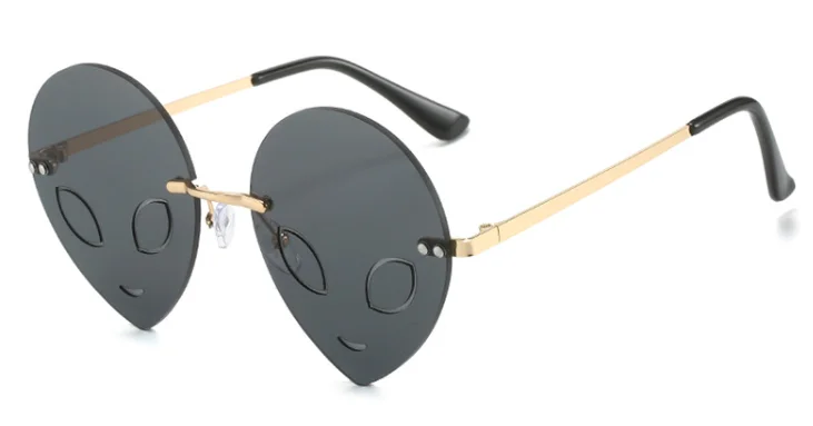 2024 New Arrival Popular Women Holiday  Glasses Cool Space Alien Party Rimless Halloween Sunglasses Mirror For Dance