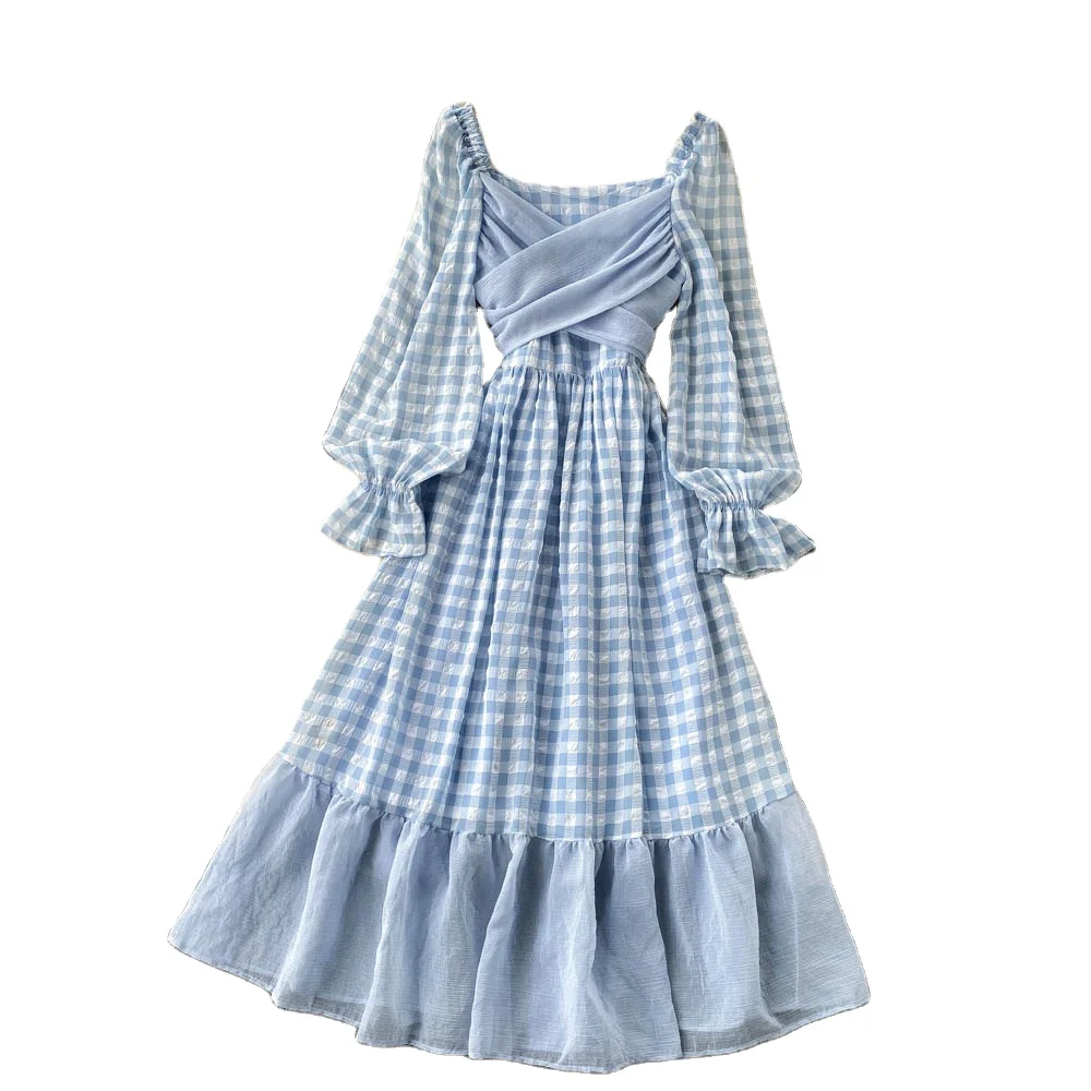 Middle Waist Lotus Leaf Skirt Tank Summer Dresses Cotton H Type Strap Diamond Sleeveless Women Casual Dresses Midi Printed Plain