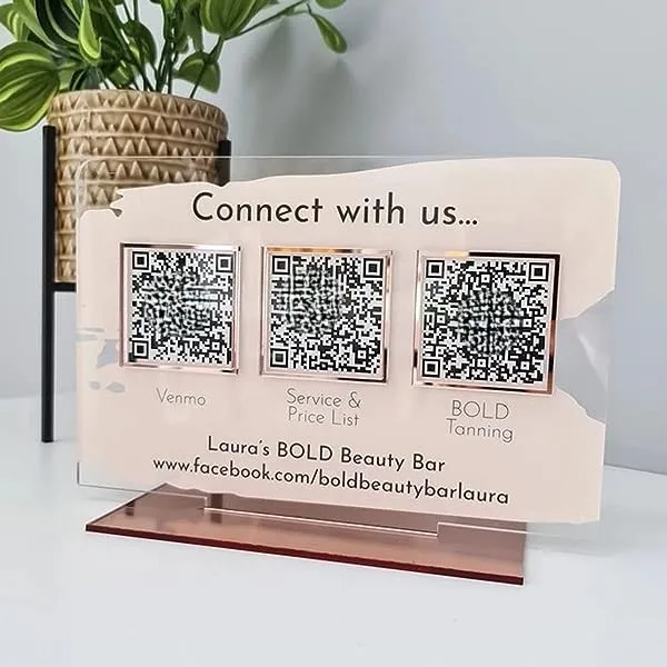 Hairdressers Beautician Mirror Acrylic Qr Code Table Stand Google Social Media Acrylic Display Standee for Advertising