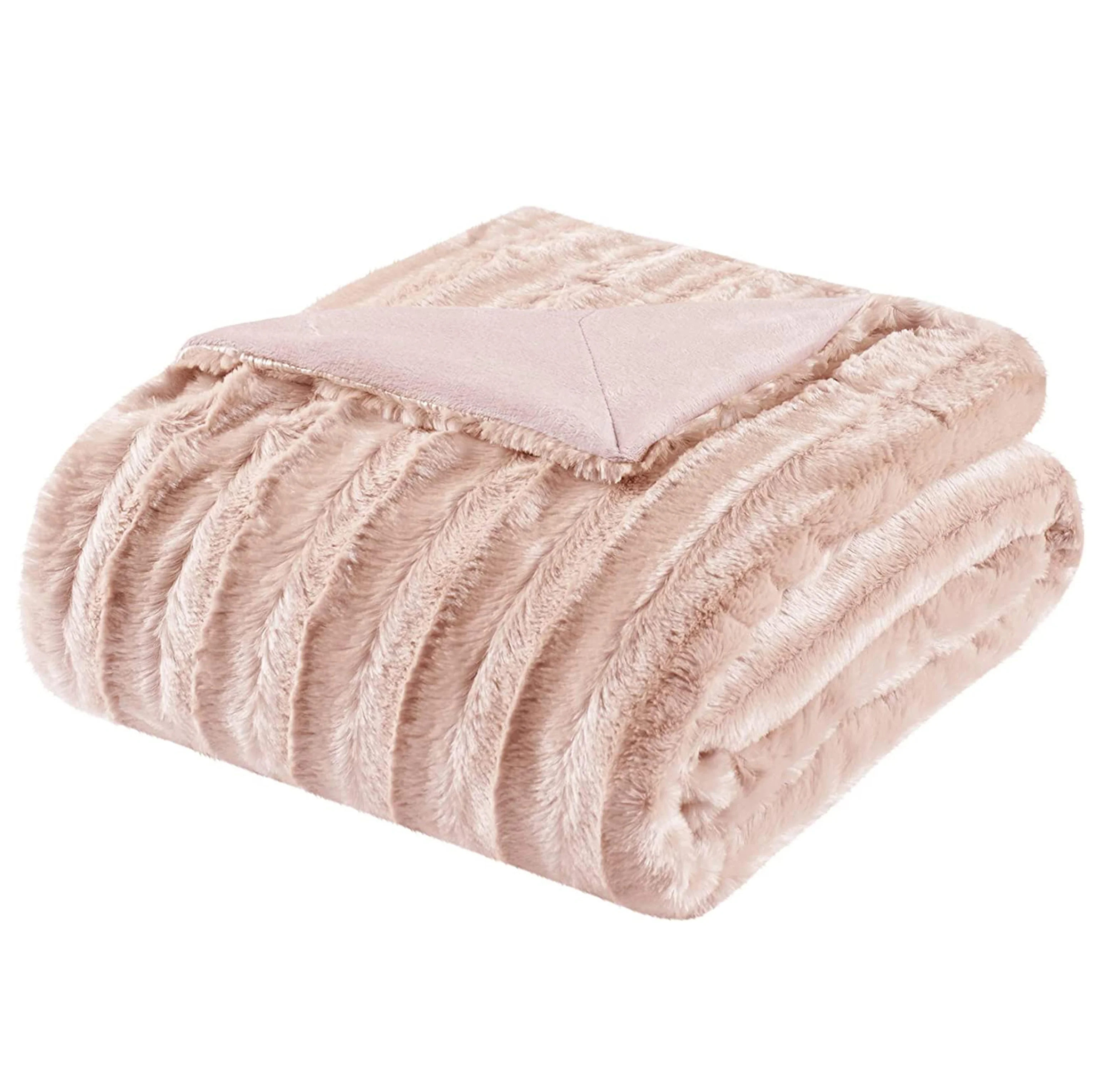 Faux Fur Throw Bed Blanket Couch Blanket Double Layers Soft Fuzzy Shaggy Plush Royal Knitted Geometric Oekotex 100 Standard