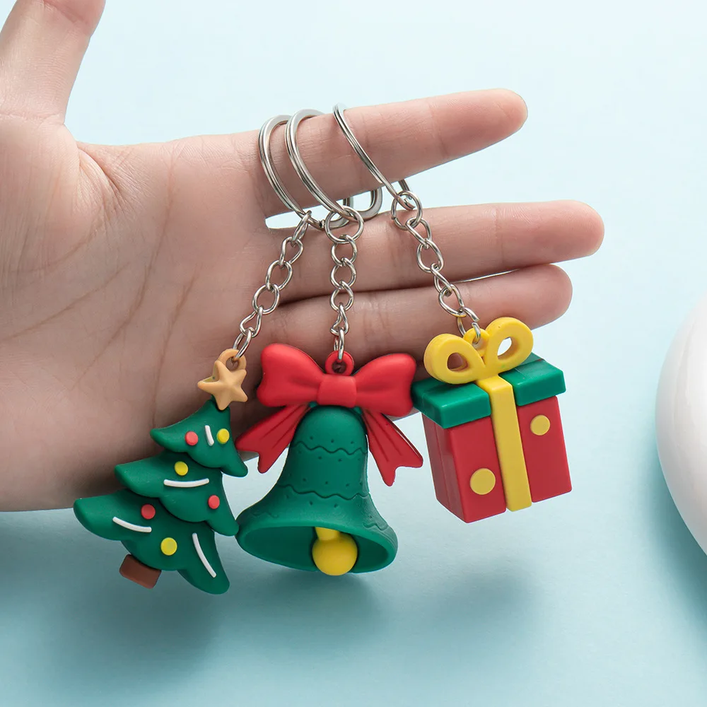 Santa Claus Elk Snowman Christmas Tree Keychain 3D PVC Cute Kawaii Kids Rubber Cartoon Doll Car Bag Pendant Rubber Keychain
