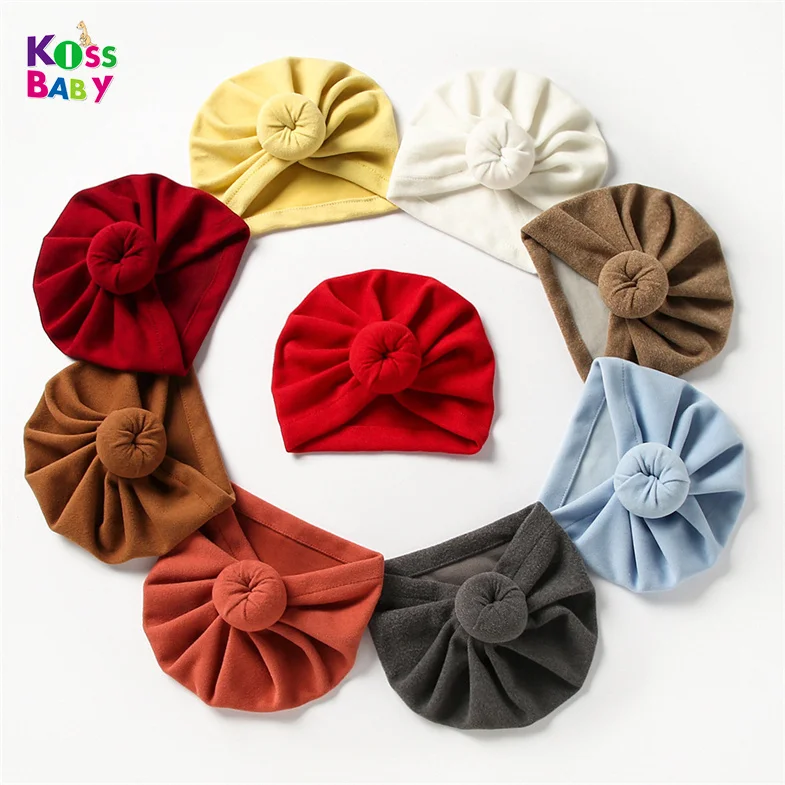 Solid polyester Cotton knot baby turban hat cute newborn beanie hats bow Headwraps for Baby Girls