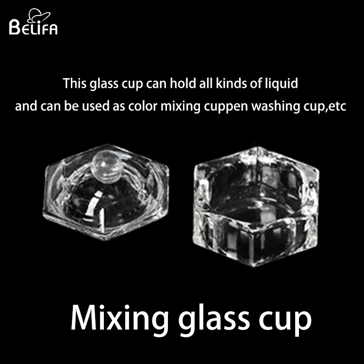 Wholesale unique small acrylic liquid powder dappen dish bowl clear glass crystal cup glassware storage with lid for nail art