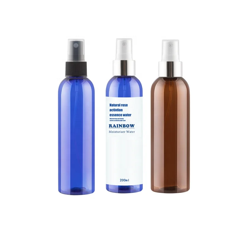 Empty Round Shape Plastic Spray Bottle 200ml Amber Blue Transparent PET Mist Spray Bottle For Alcohol