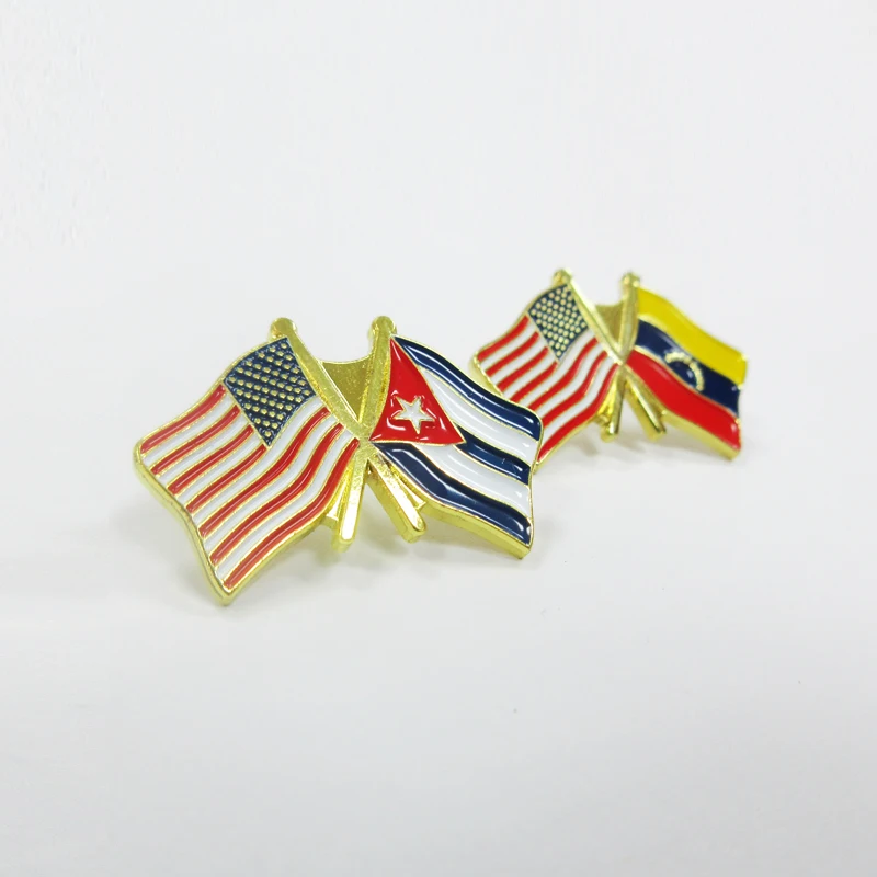 Double Flag Lapel Pin Brooch Soft Hard Enamel Pin Cross Country Flag Pin Badge