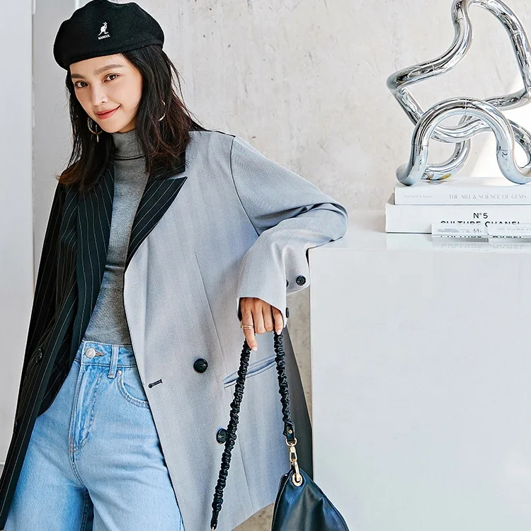 Women Blazers Ready To Ship New Design Fashion European Stripe Stitching Contrast Blazers for  Ladies Women