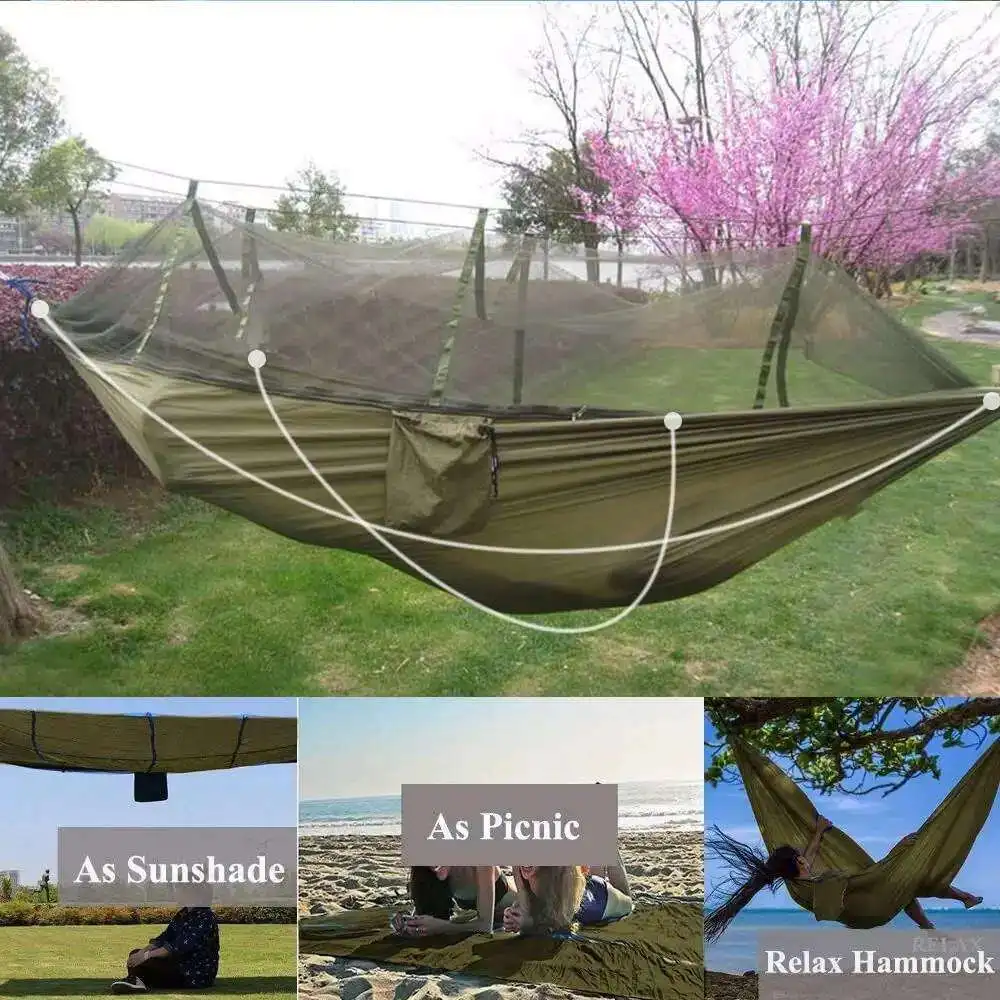 Customizable Logo Printing Lightweight hammock swing Portable Hanging Outdoor Camping Hammock tent with mosquito nets