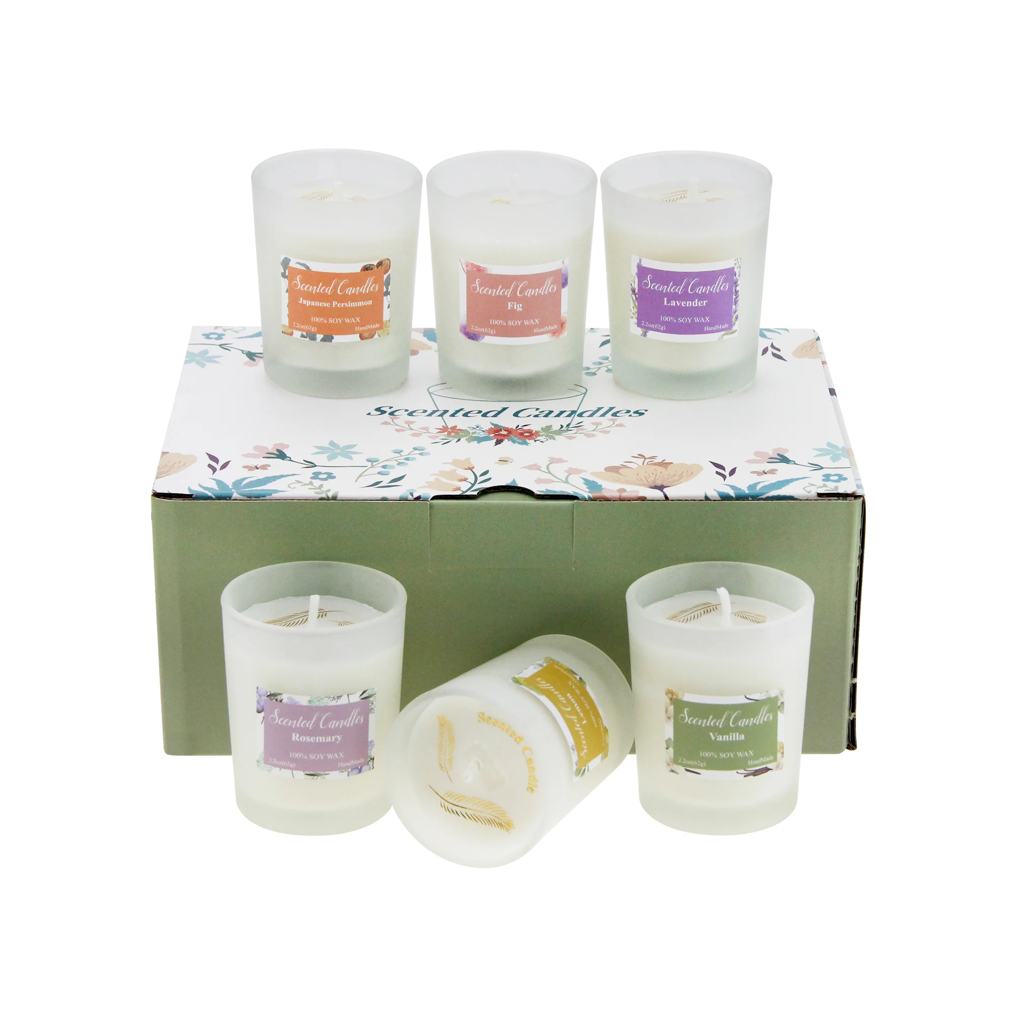 wholesale 6 Pack fancy bluebells rosemary lavender favors natural soy wax scented candle in white matte glass jar