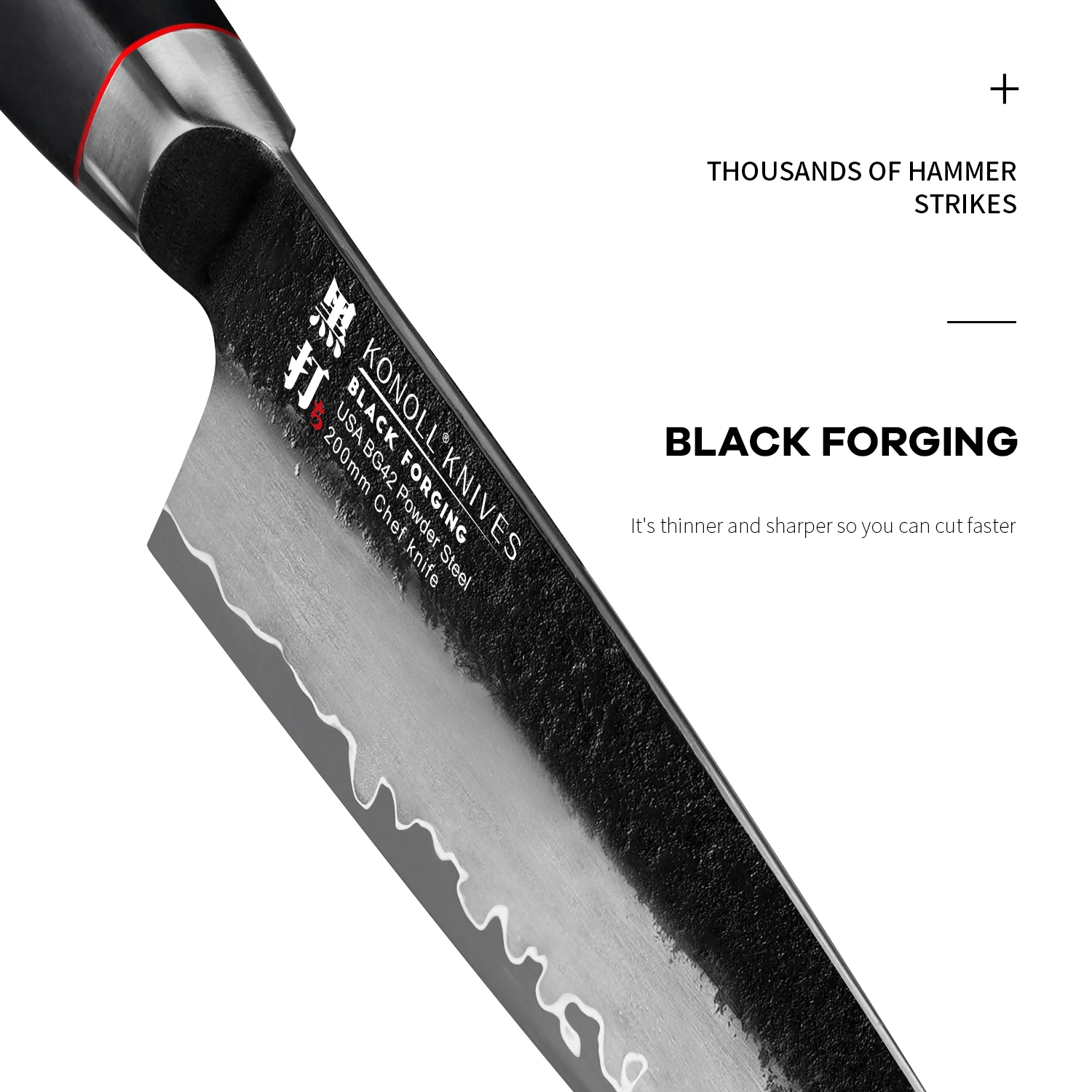 BLACK FORGING 200 mm Chef Knife  Handcrafted  Forged Kitchen  Knife  3 layers USA BG-42 Powder Steel Ebony Wood handle