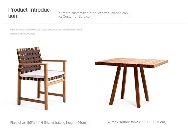 Pastoral Style Patio Outdoor Wood Table and Chair set Garden Furniture Rattan Chairs Teak Dining Table