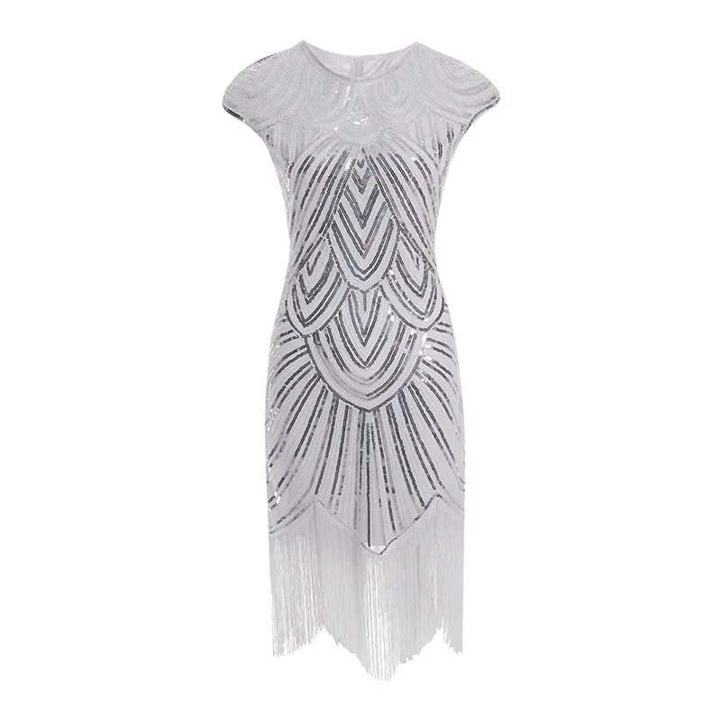 Women Latin Dance Dress Silver Sexy O Neck Tassel Fringed 1920s Flapper Party Dress Evening Female Dance Clothes Club Outfits
