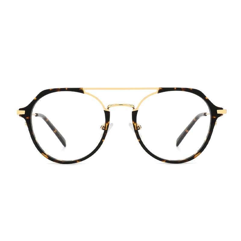  YC Europe fashion honey tortoise double bridge spectacle frames retro eyewear acetate metal optical
