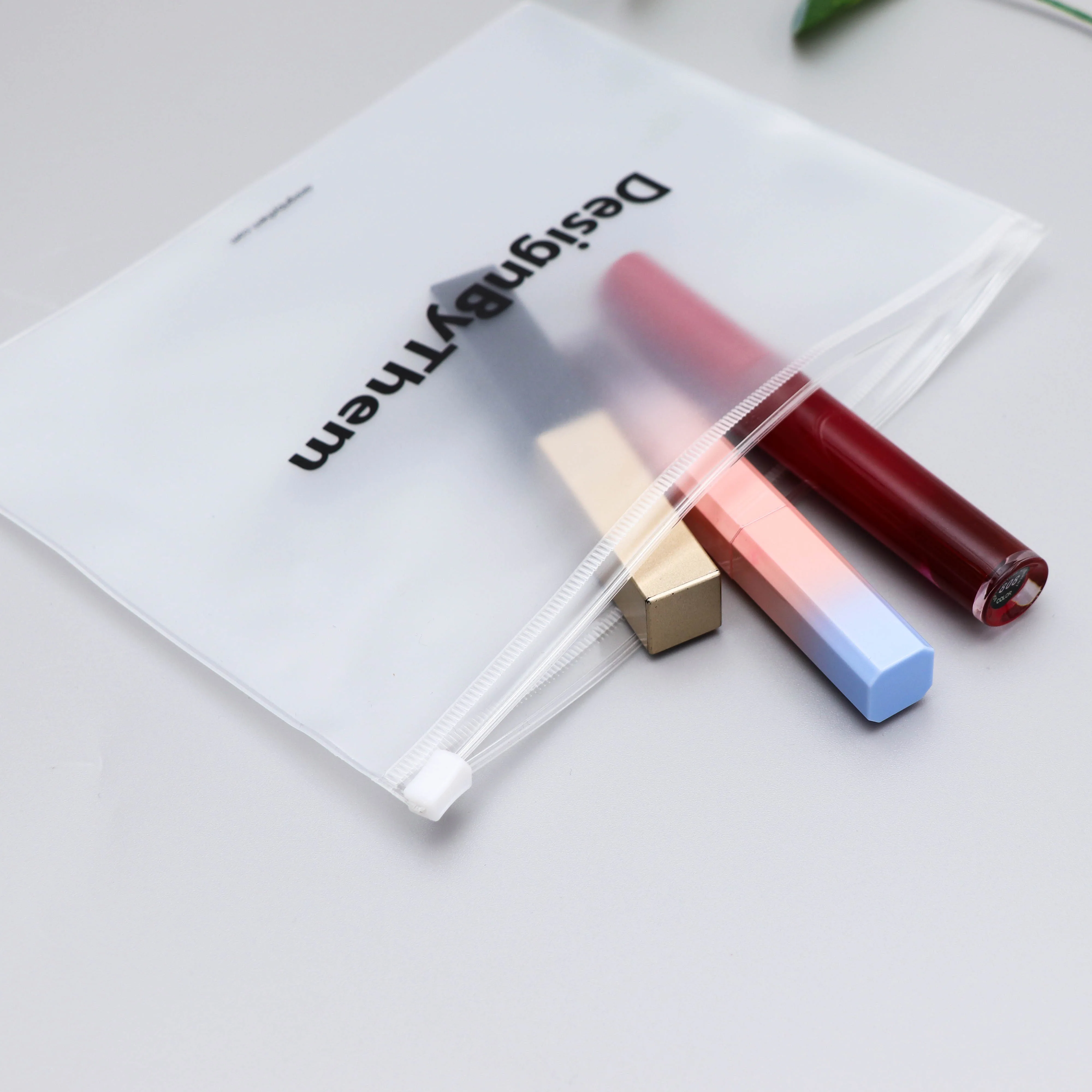 Custom black Logo Frosted Zipper bag Waterproof Clear Luxury Gift Bikini Reusable PVC Zip Lock Bag For Jewelry