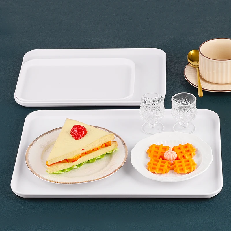 Eco-friendly Plastic Plate Reusable Rectangle Food Serving Tray Wheat Straw Plates Self-service Trays