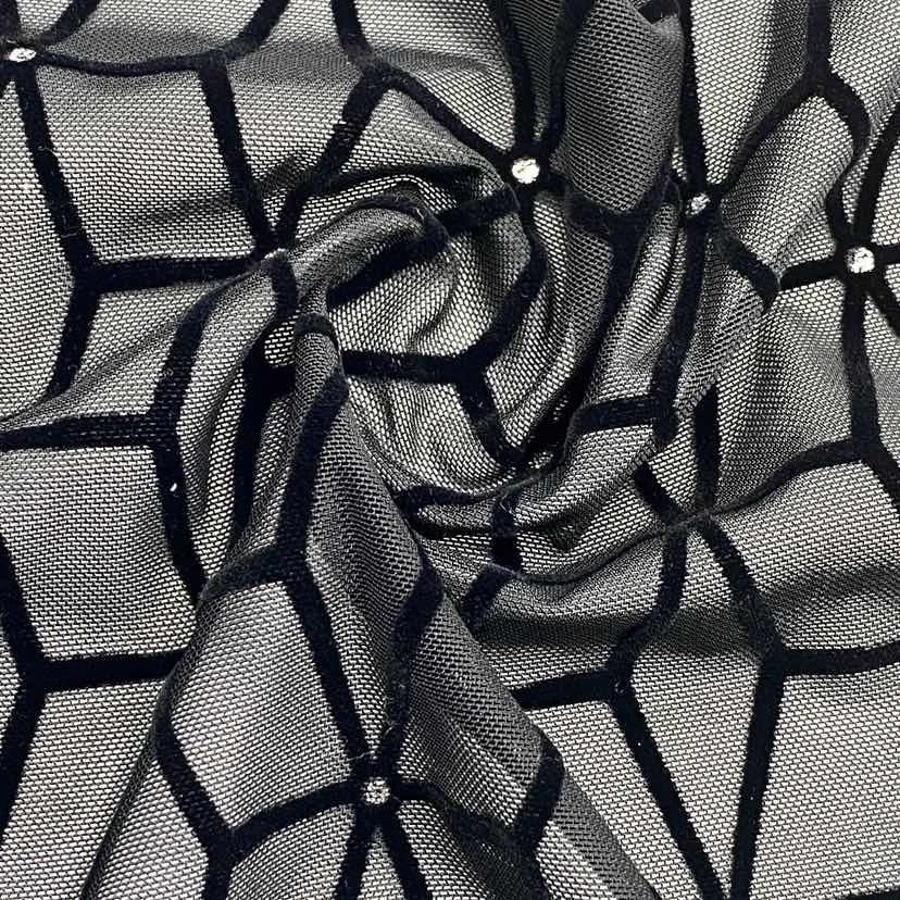 See-through spandex stretch mesh fabric flocking and shiny fabric for women sexy clothing