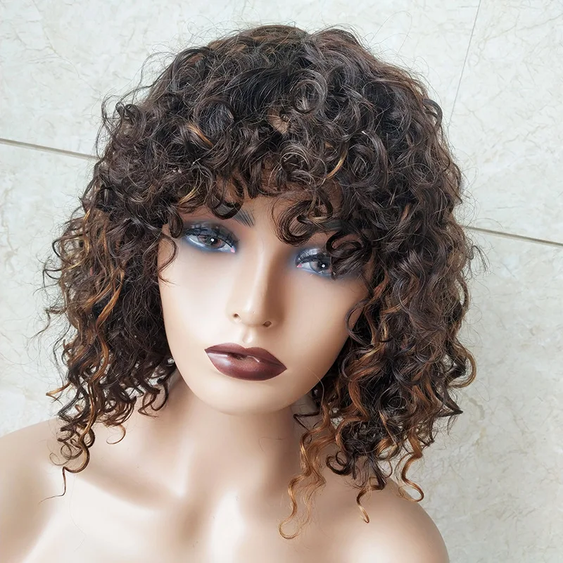 wholesale  various  curly  human hair wig   fringe wig machine made  remy hair wig for black woman