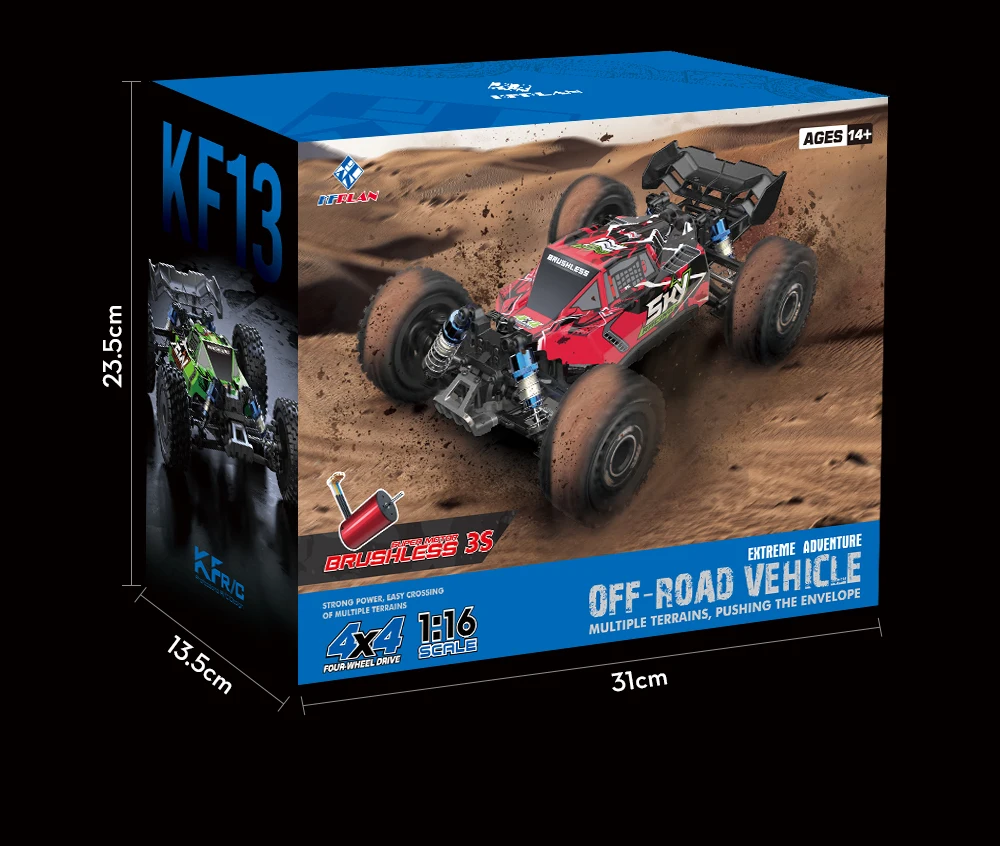 KF13 62KM/H 1/16 Scale Brushless RC Cars Remote Control Toys 4WD Off-Road RC Monster Truck RTR RC Vehicles for Adults Kids