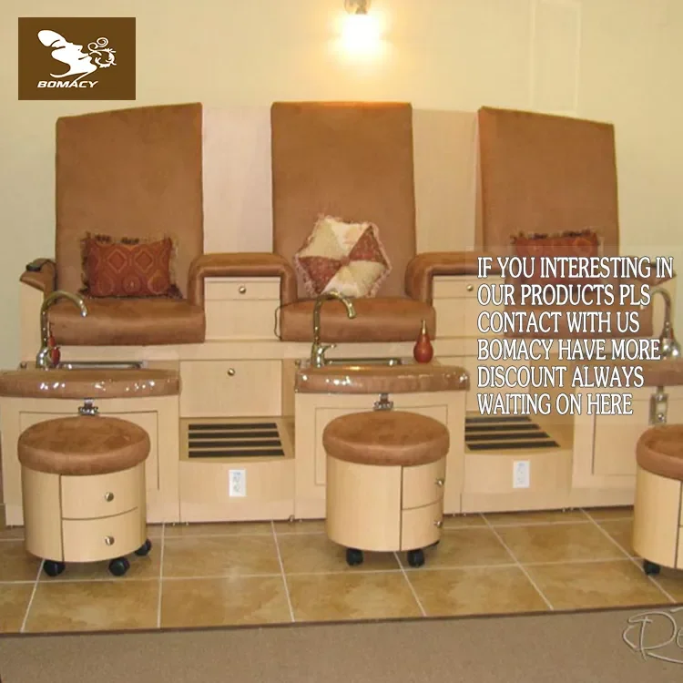 Classic Wooden Nail Salon Furniture Sets Drain Pump For Double Pedicure Station/Bench