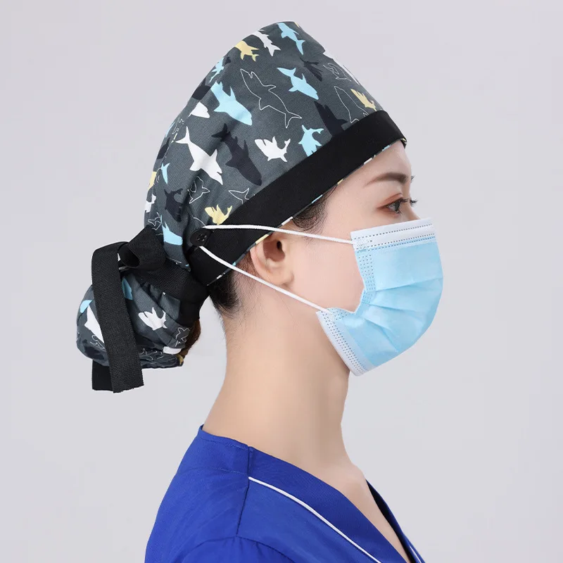 Best Quality Solid Color Satin Embroidered Hat For Long Short Hair Vets Nurse Doctor Surgical Scrub Caps With Bow Tie