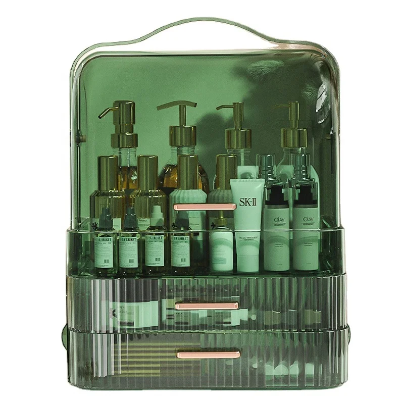 Luxury racks display makeup cases Dressing Table Skincare Cosmetics with double open lid Transparent Makeup Storage Boxes Bins